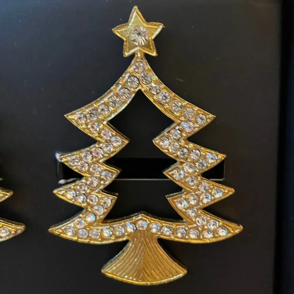 TAHARI Home Gold Rhinestone Christmas Tree Shaped Napkin Rings Set of 8 New - Picture 11 of 15